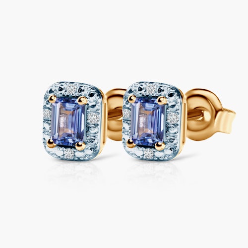 Kolczyki Savicki: dwukolorowe złoto, diamenty, tanzanity